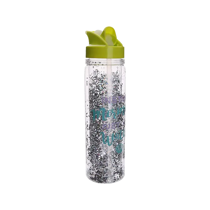 Botella de agua de plástico con purpurina de doble pared S1177B 550 ml