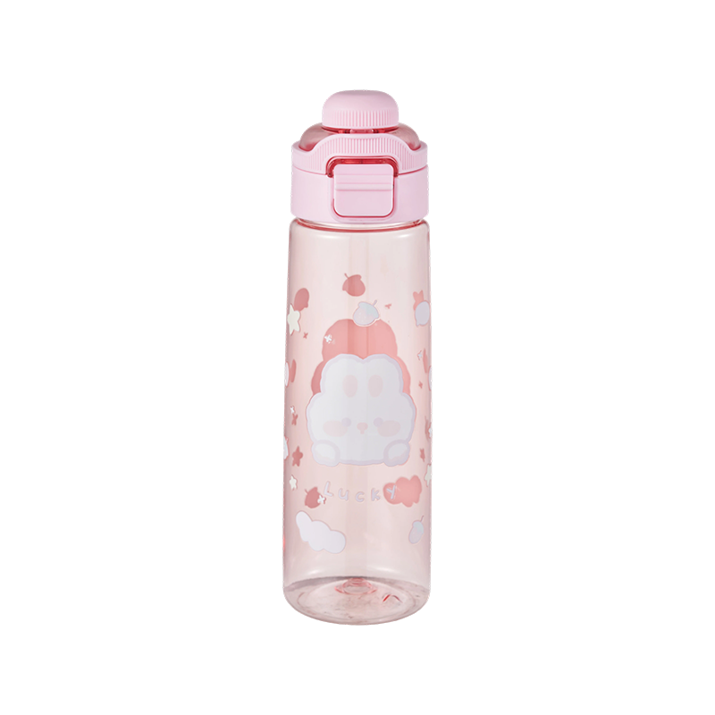 Botella de agua de plástico a prueba de fugas con tapa redonda rosa