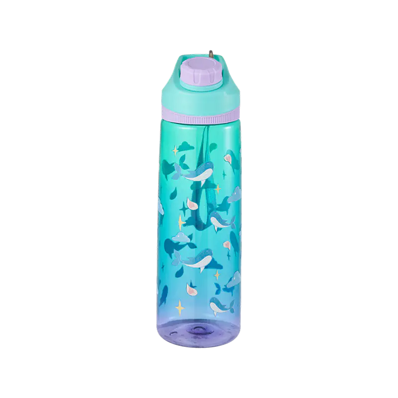 Botella de agua de plástico con tapa giratoria