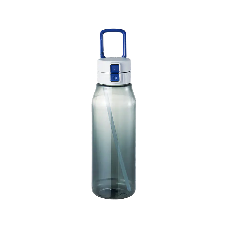 Botella de agua de plástico con tapa doble para beber